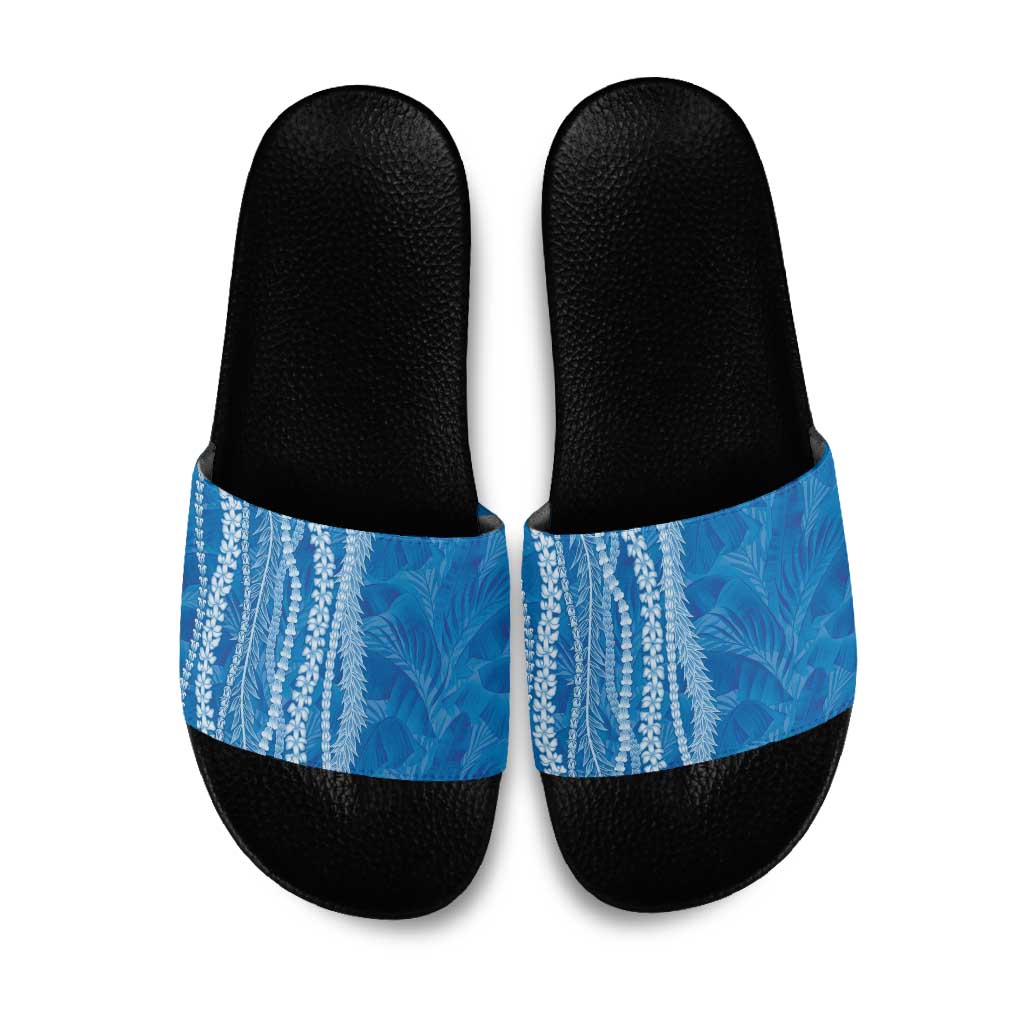 Hawaii Prince Kuhio Slide Sandals Blue Hawaiian Lau Maia With Leis