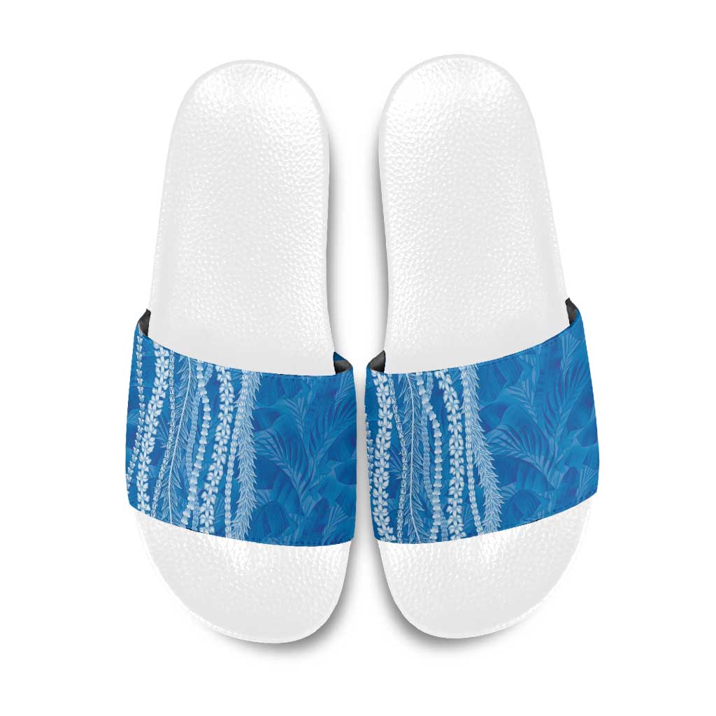 Hawaii Prince Kuhio Slide Sandals Blue Hawaiian Lau Maia With Leis