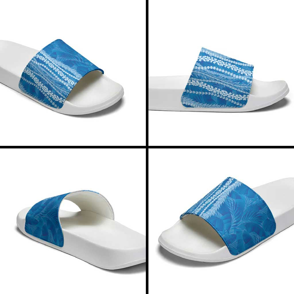 Hawaii Prince Kuhio Slide Sandals Blue Hawaiian Lau Maia With Leis