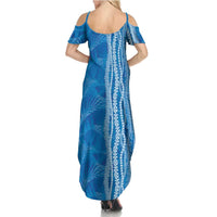 Hawaii Prince Kuhio Summer Maxi Dress Blue Hawaiian Lau Maia With Leis