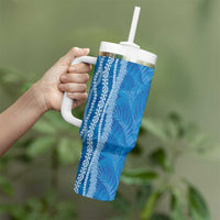Hawaii Prince Kuhio Tumbler With Handle Blue Hawaiian Lau Maia With Leis