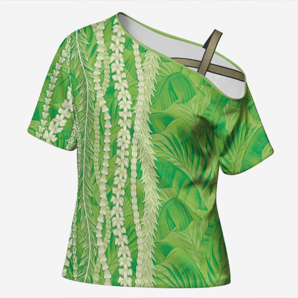 Hawaii Prince Kuhio Cross Shoulder Shirt Lime Green Hawaiian Lau Maia With Leis