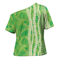 Hawaii Prince Kuhio Cross Shoulder Shirt Lime Green Hawaiian Lau Maia With Leis