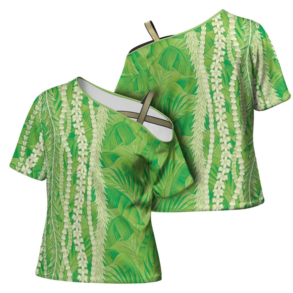 Hawaii Prince Kuhio Cross Shoulder Shirt Lime Green Hawaiian Lau Maia With Leis