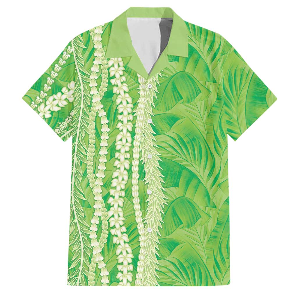 Hawaii Prince Kuhio Family Matching Mermaid Dress and Hawaiian Shirt Lime Green Hawaiian Lau Maia With Leis LT05 Dad's Shirt - Short Sleeve Green - Polynesian Pride