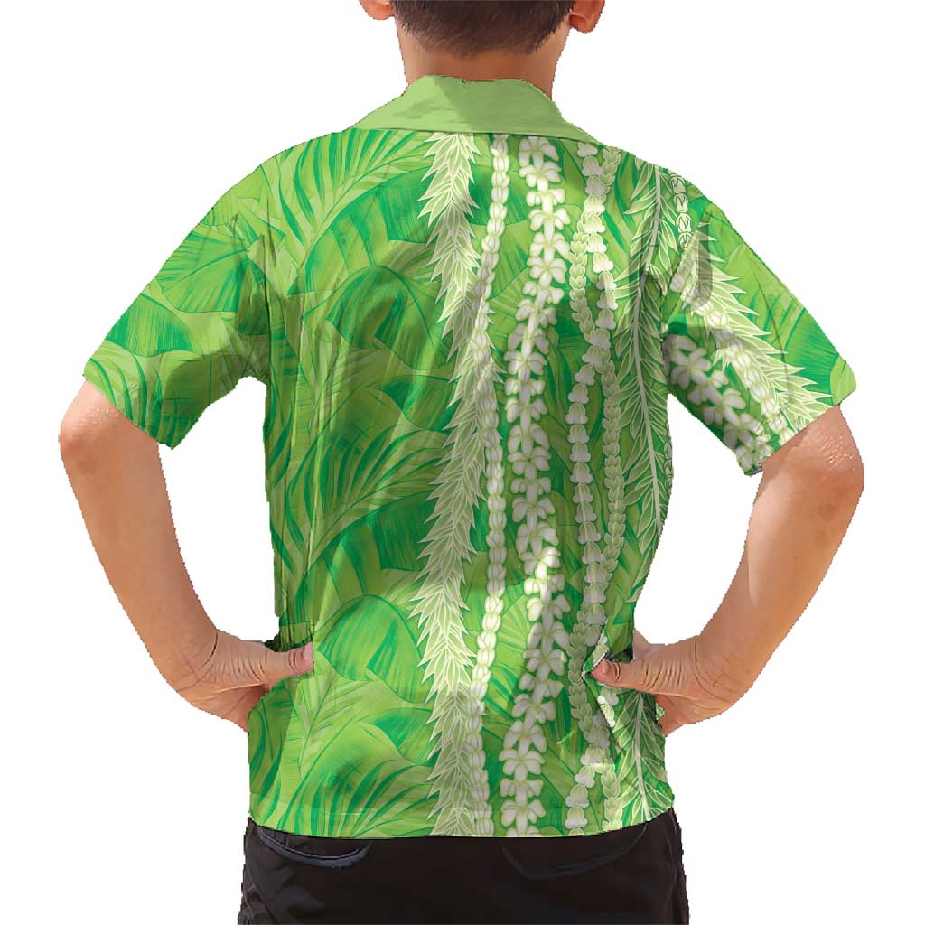 Hawaii Prince Kuhio Family Matching Off Shoulder Short Dress and Hawaiian Shirt Lime Green Hawaiian Lau Maia With Leis LT05 - Polynesian Pride