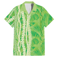 Hawaii Prince Kuhio Family Matching Off Shoulder Short Dress and Hawaiian Shirt Lime Green Hawaiian Lau Maia With Leis LT05 Dad's Shirt - Short Sleeve Green - Polynesian Pride