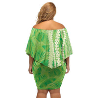 Hawaii Prince Kuhio Family Matching Off Shoulder Short Dress and Hawaiian Shirt Lime Green Hawaiian Lau Maia With Leis LT05 - Polynesian Pride