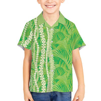 Hawaii Prince Kuhio Family Matching Puletasi and Hawaiian Shirt Lime Green Hawaiian Lau Maia With Leis LT05 Son's Shirt Green - Polynesian Pride