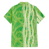 Hawaii Prince Kuhio Family Matching Short Sleeve Bodycon Dress and Hawaiian Shirt Lime Green Hawaiian Lau Maia With Leis LT05 - Polynesian Pride