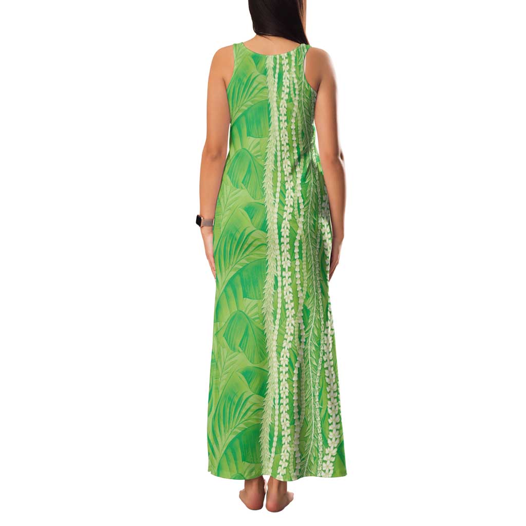 Hawaii Prince Kuhio Family Matching Tank Maxi Dress and Hawaiian Shirt Lime Green Hawaiian Lau Maia With Leis LT05 - Polynesian Pride