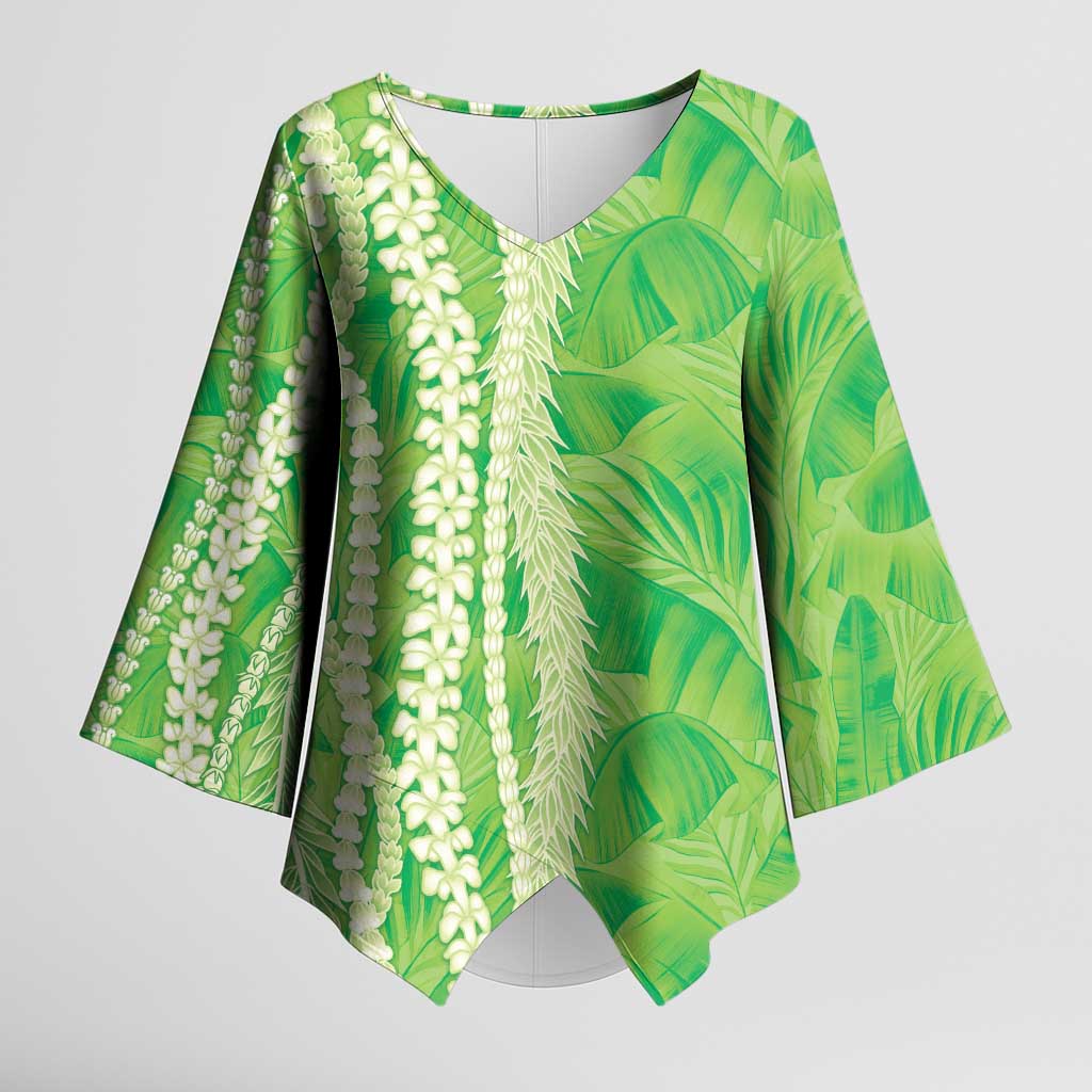 Hawaii Prince Kuhio Kimono Sleeve Blouse Lime Green Hawaiian Lau Maia With Leis