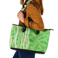 Hawaii Prince Kuhio Leather Tote Bag Lime Green Hawaiian Lau Maia With Leis