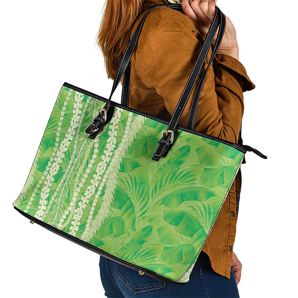 Hawaii Prince Kuhio Leather Tote Bag Lime Green Hawaiian Lau Maia With Leis