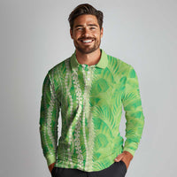 Hawaii Prince Kuhio Long Sleeve Polo Shirt Lime Green Hawaiian Lau Maia With Leis