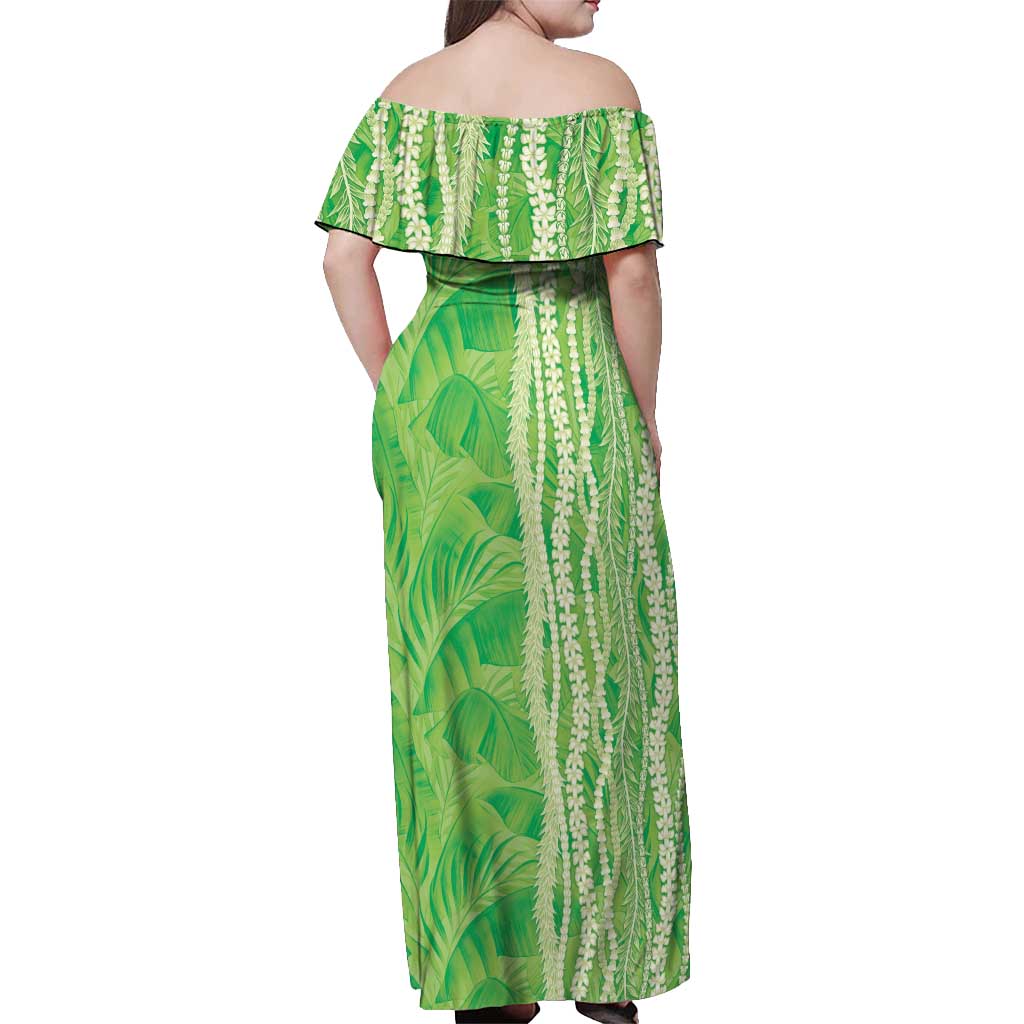 Hawaii Prince Kuhio Off Shoulder Maxi Dress Lime Green Hawaiian Lau Maia With Leis