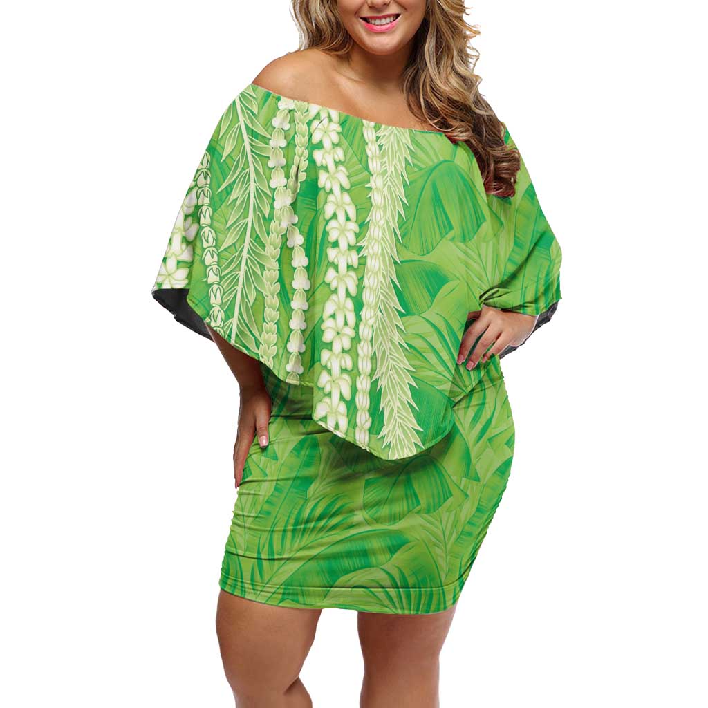 Hawaii Prince Kuhio Off Shoulder Short Dress Lime Green Hawaiian Lau Maia With Leis
