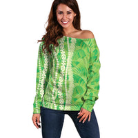 Hawaii Prince Kuhio Off Shoulder Sweater Lime Green Hawaiian Lau Maia With Leis