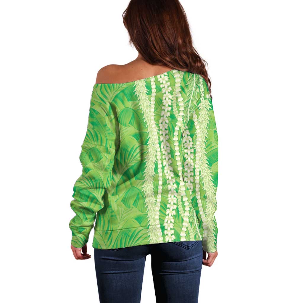 Hawaii Prince Kuhio Off Shoulder Sweater Lime Green Hawaiian Lau Maia With Leis