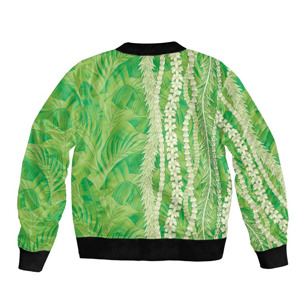Hawaii Prince Kuhio Sleeve Zip Bomber Jacket Lime Green Hawaiian Lau Maia With Leis