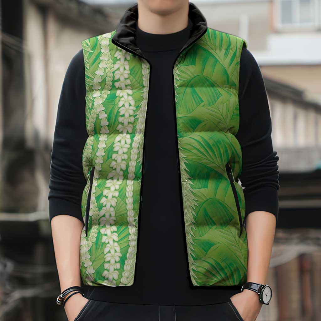 Hawaii Prince Kuhio Sleeveless Puffer Jacket Lime Green Hawaiian Lau Maia With Leis