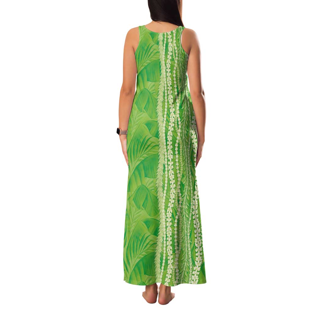 Hawaii Prince Kuhio Tank Maxi Dress Lime Green Hawaiian Lau Maia With Leis