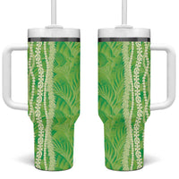 Hawaii Prince Kuhio Tumbler With Handle Lime Green Hawaiian Lau Maia With Leis