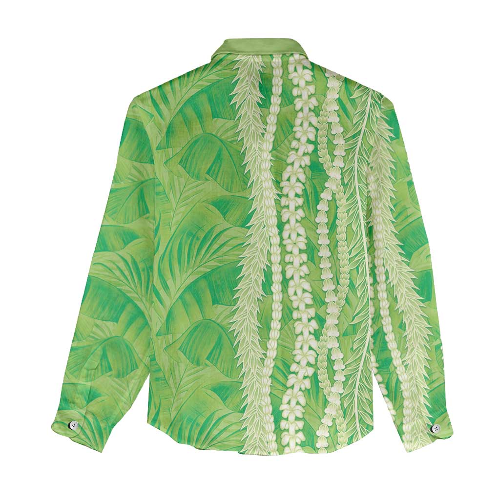 Hawaii Prince Kuhio Women Casual Shirt Lime Green Hawaiian Lau Maia With Leis