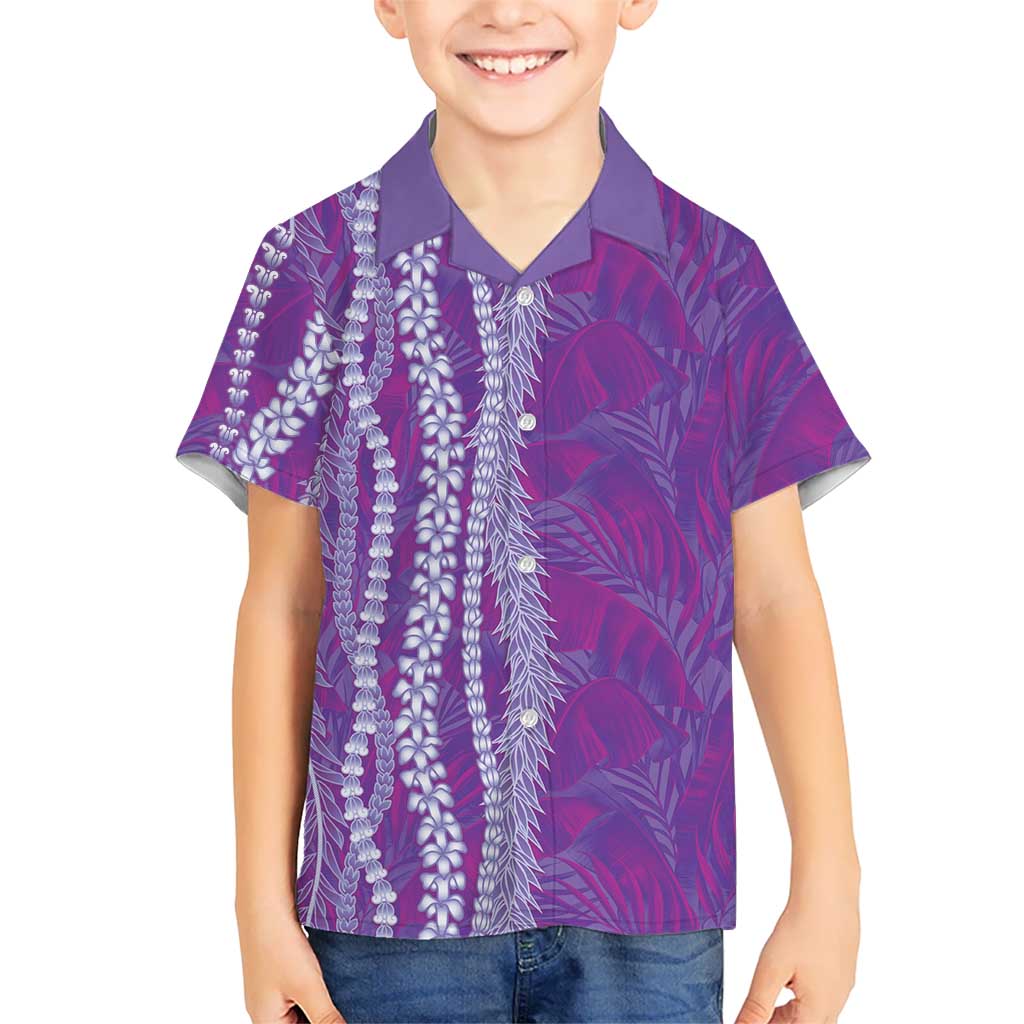 Hawaii Prince Kuhio Family Matching Mermaid Dress and Hawaiian Shirt Violet Hawaiian Lau Maia With Leis LT05 Son's Shirt Violet - Polynesian Pride