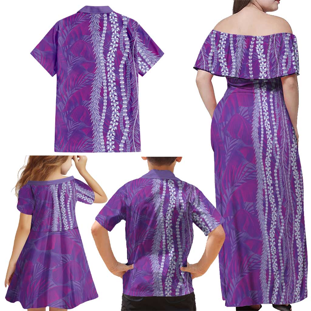 Hawaii Prince Kuhio Family Matching Off Shoulder Maxi Dress and Hawaiian Shirt Violet Hawaiian Lau Maia With Leis LT05 - Polynesian Pride