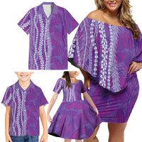 Hawaii Prince Kuhio Family Matching Off Shoulder Short Dress and Hawaiian Shirt Violet Hawaiian Lau Maia With Leis LT05 - Polynesian Pride