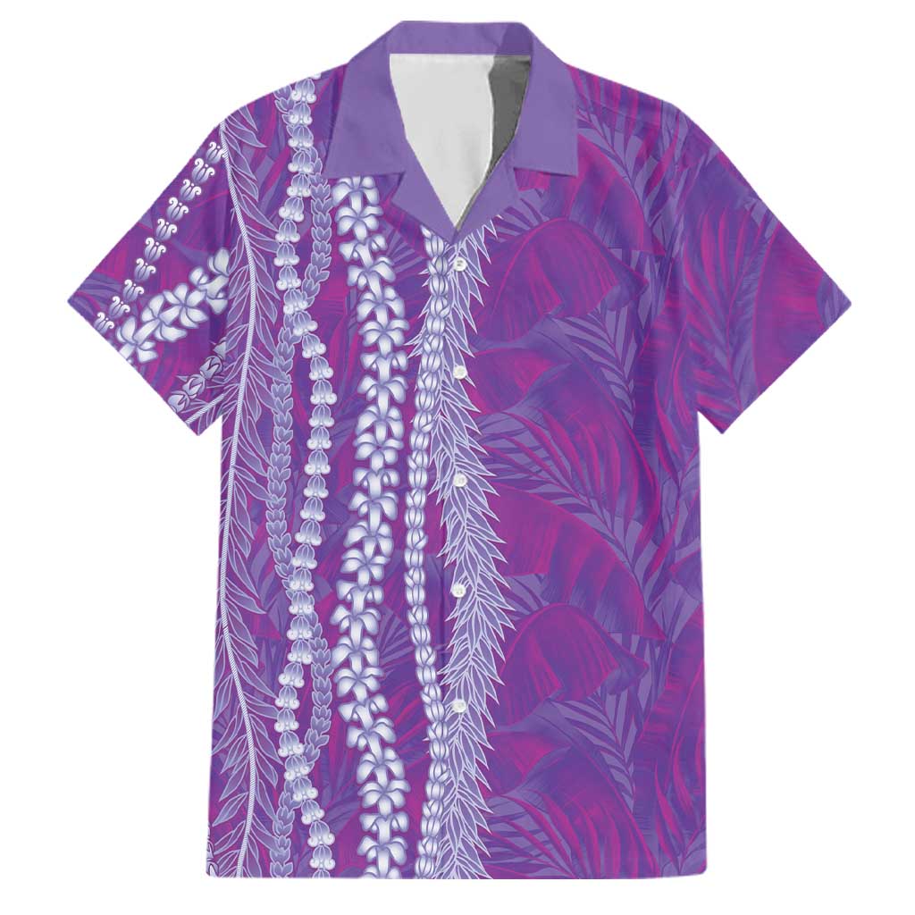Hawaii Prince Kuhio Family Matching Off Shoulder Short Dress and Hawaiian Shirt Violet Hawaiian Lau Maia With Leis LT05 Dad's Shirt - Short Sleeve Violet - Polynesian Pride