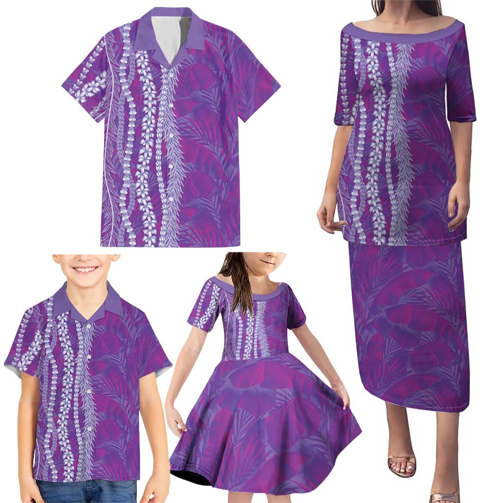 Hawaii Prince Kuhio Family Matching Puletasi and Hawaiian Shirt Violet Hawaiian Lau Maia With Leis LT05 - Polynesian Pride