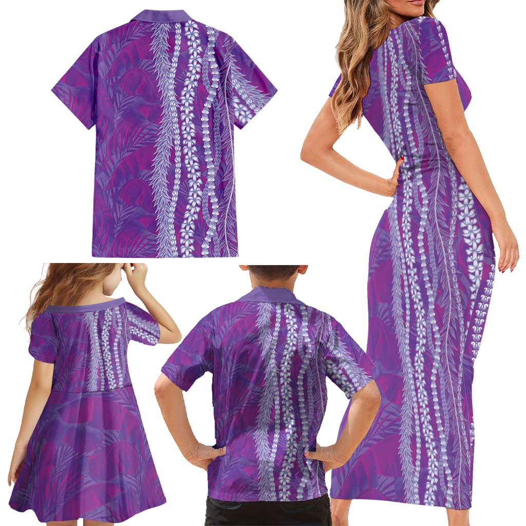 Hawaii Prince Kuhio Family Matching Short Sleeve Bodycon Dress and Hawaiian Shirt Violet Hawaiian Lau Maia With Leis LT05 - Polynesian Pride