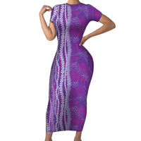 Hawaii Prince Kuhio Family Matching Short Sleeve Bodycon Dress and Hawaiian Shirt Violet Hawaiian Lau Maia With Leis LT05 Mom's Dress Violet - Polynesian Pride