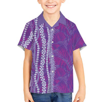 Hawaii Prince Kuhio Family Matching Summer Maxi Dress and Hawaiian Shirt Violet Hawaiian Lau Maia With Leis LT05 Son's Shirt Violet - Polynesian Pride