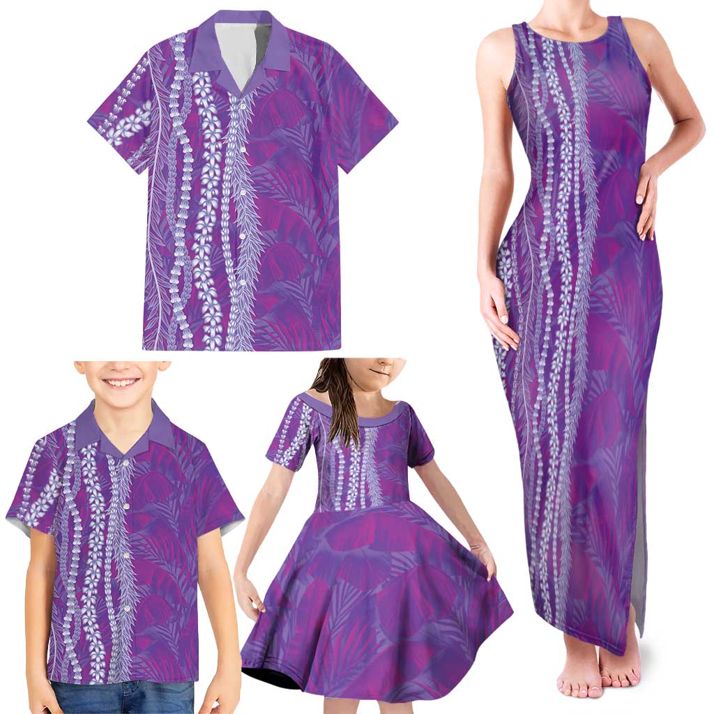 Hawaii Prince Kuhio Family Matching Tank Maxi Dress and Hawaiian Shirt Violet Hawaiian Lau Maia With Leis LT05 - Polynesian Pride