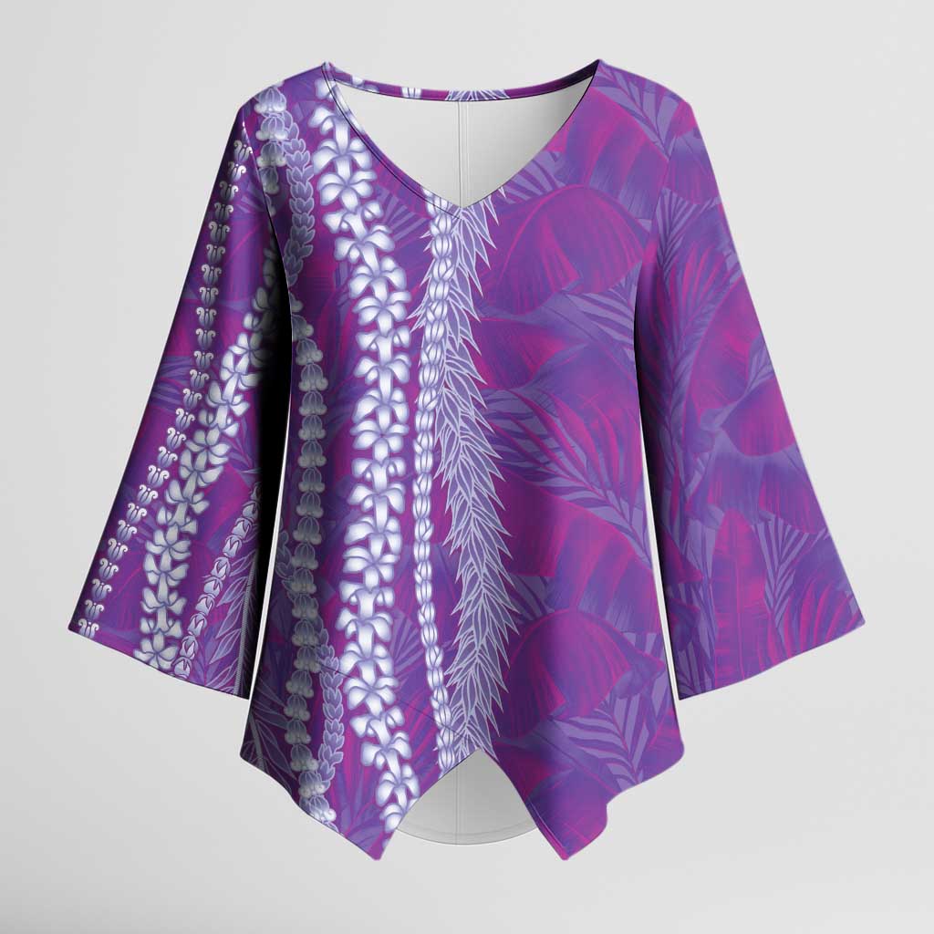 Hawaii Prince Kuhio Kimono Sleeve Blouse Violet Hawaiian Lau Maia With Leis