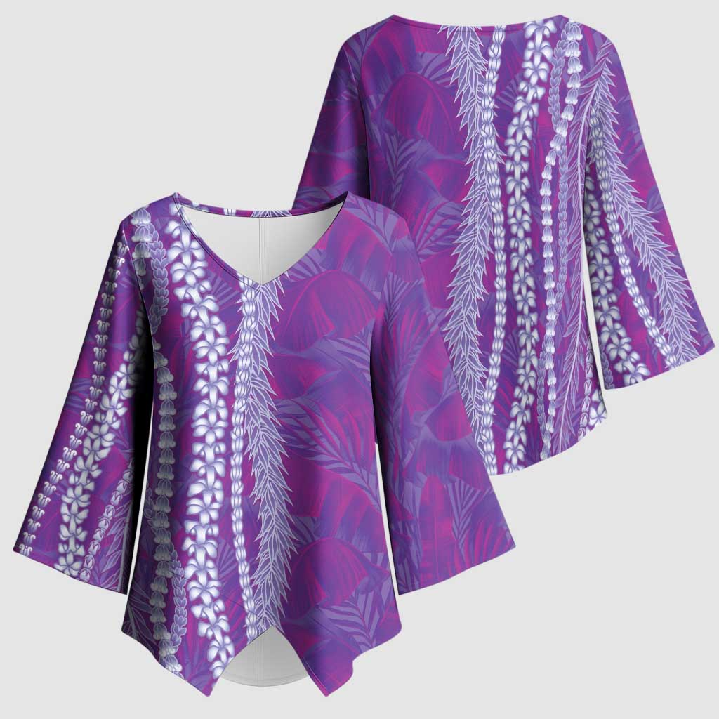 Hawaii Prince Kuhio Kimono Sleeve Blouse Violet Hawaiian Lau Maia With Leis