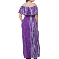 Hawaii Prince Kuhio Off Shoulder Maxi Dress Violet Hawaiian Lau Maia With Leis