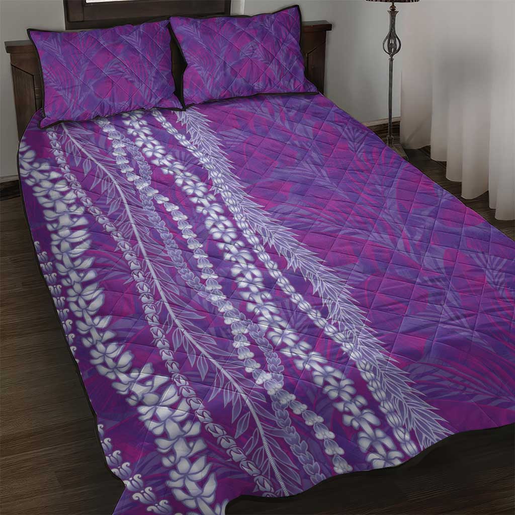 Hawaii Prince Kuhio Quilt Bed Set Violet Hawaiian Lau Maia With Leis