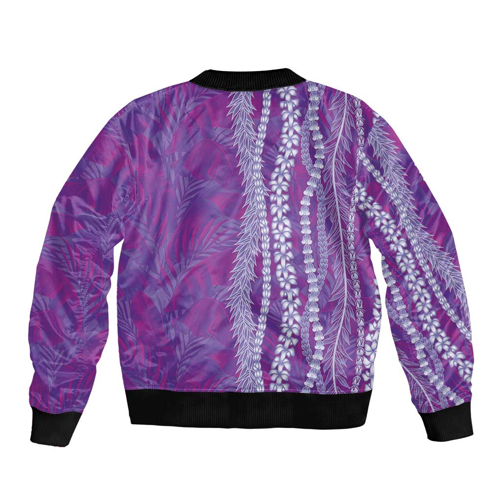 Hawaii Prince Kuhio Sleeve Zip Bomber Jacket Violet Hawaiian Lau Maia With Leis