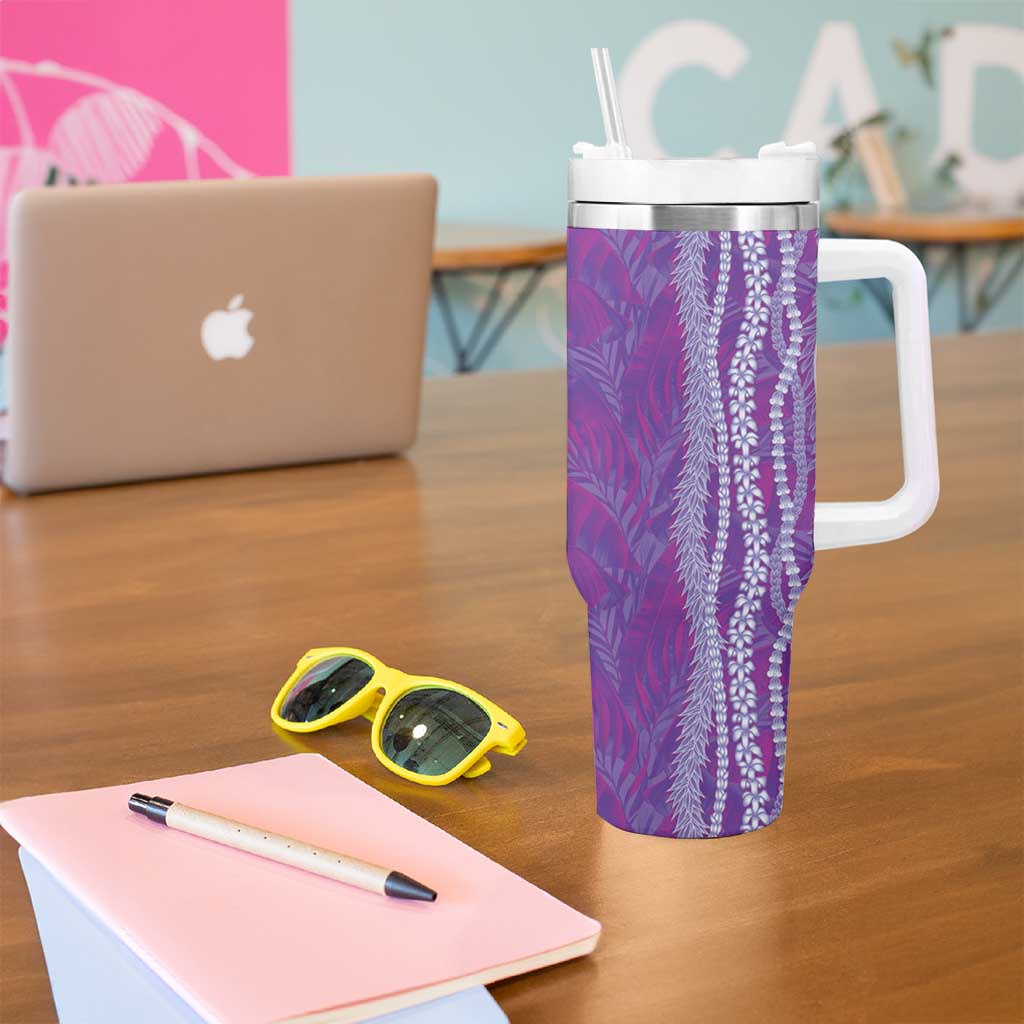 Hawaii Prince Kuhio Tumbler With Handle Violet Hawaiian Lau Maia With Leis