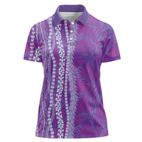 Hawaii Prince Kuhio Women Polo Shirt Violet Hawaiian Lau Maia With Leis