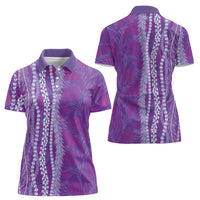 Hawaii Prince Kuhio Women Polo Shirt Violet Hawaiian Lau Maia With Leis