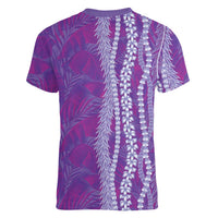 Hawaii Prince Kuhio Women V-Neck T-Shirt Violet Hawaiian Lau Maia With Leis
