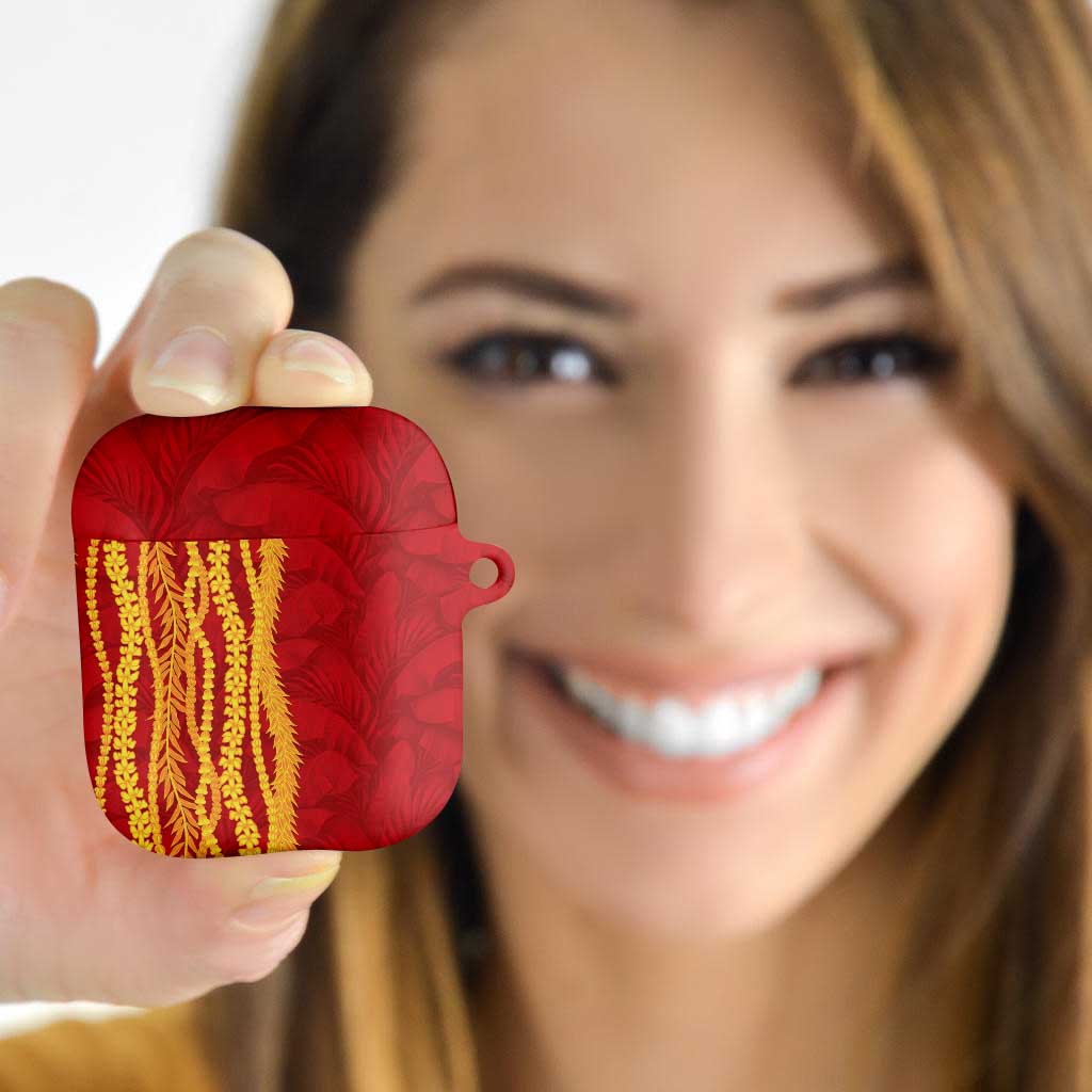 Hawaii Prince Kuhio AirPods Case Red Hawaiian Lau Maia With Leis