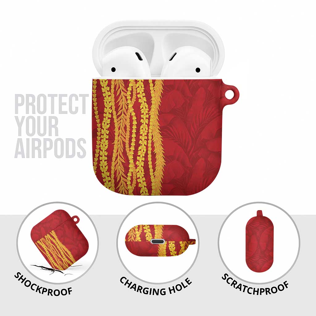 Hawaii Prince Kuhio AirPods Case Red Hawaiian Lau Maia With Leis