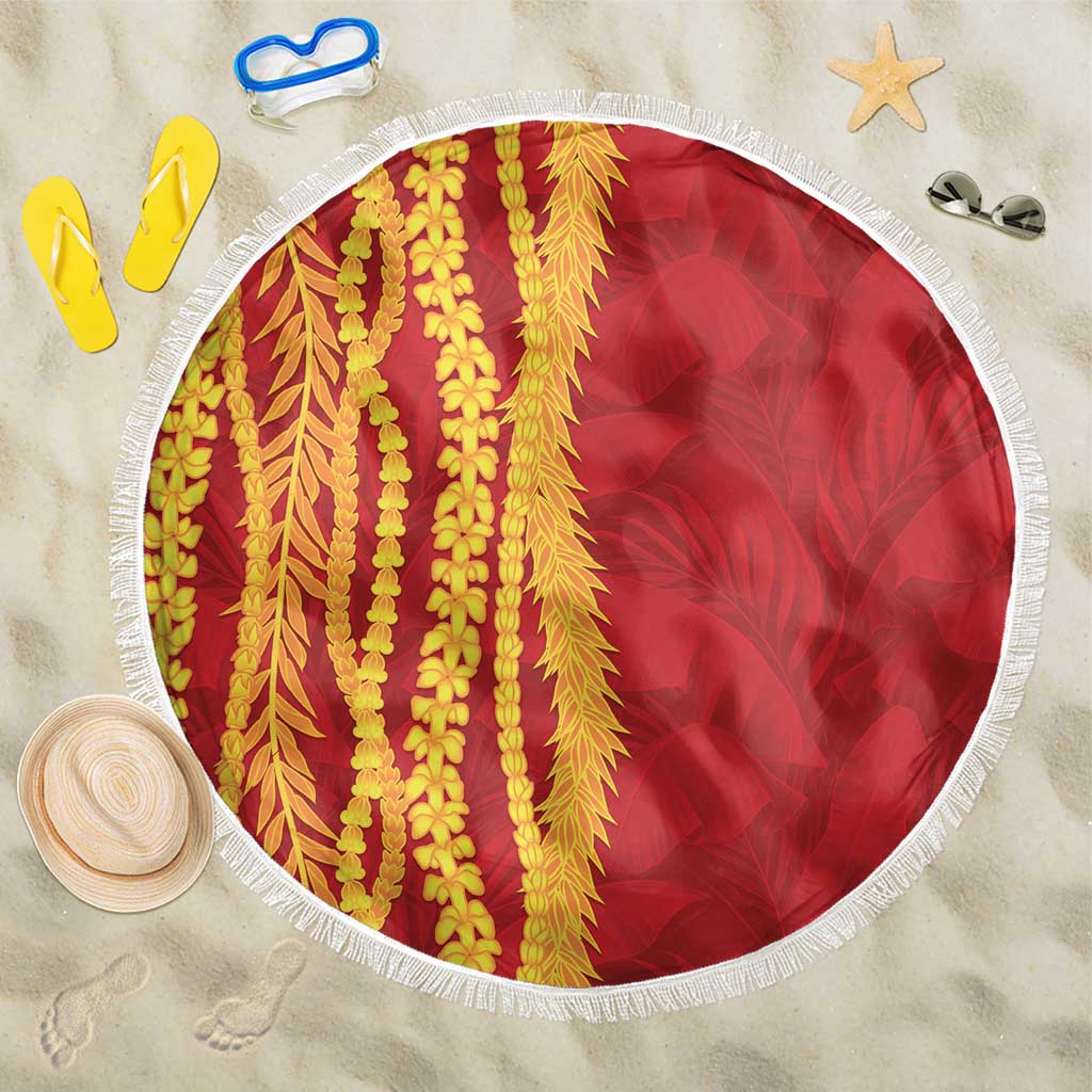 Hawaii Prince Kuhio Beach Blanket Red Hawaiian Lau Maia With Leis