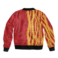 Hawaii Prince Kuhio Bomber Jacket Red Hawaiian Lau Maia With Leis
